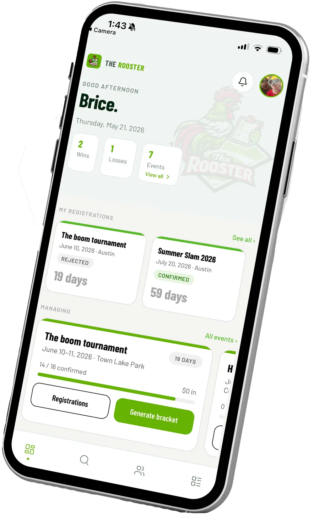 The Rooster app on a phone