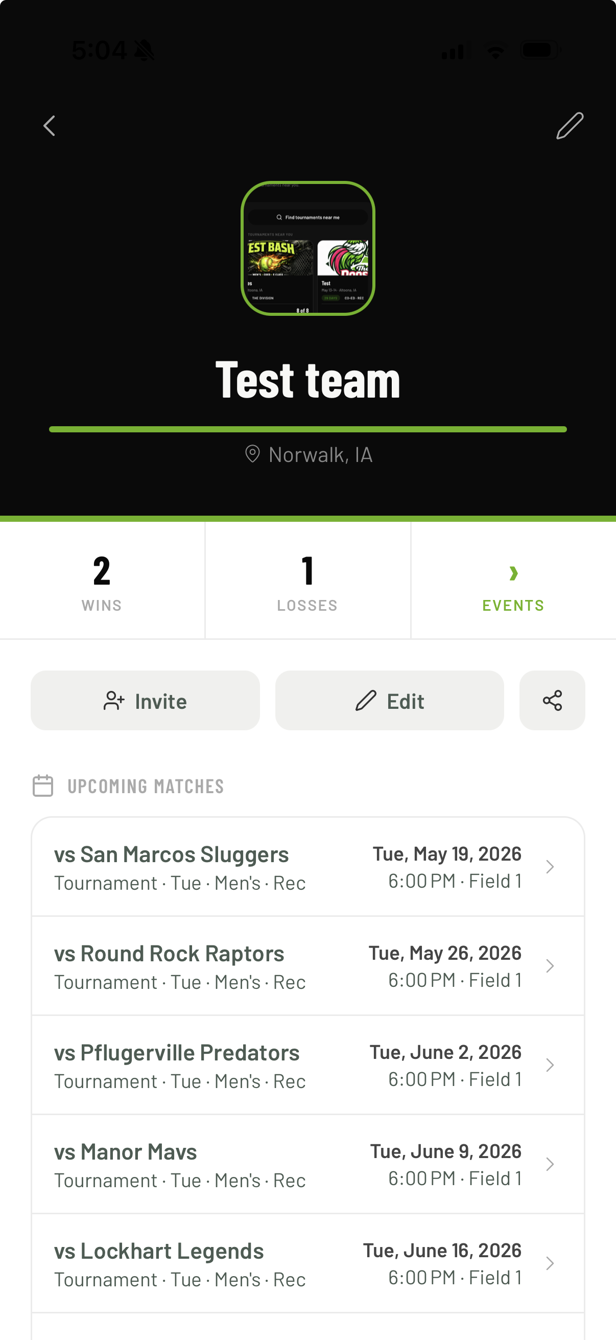 Team dashboard in The Rooster app